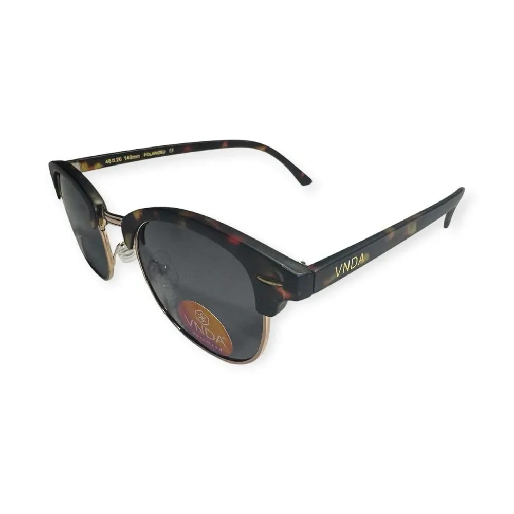 VNDA Tortoise Shell Polarized Sunglasses Gray Round Lenses w/ Case New